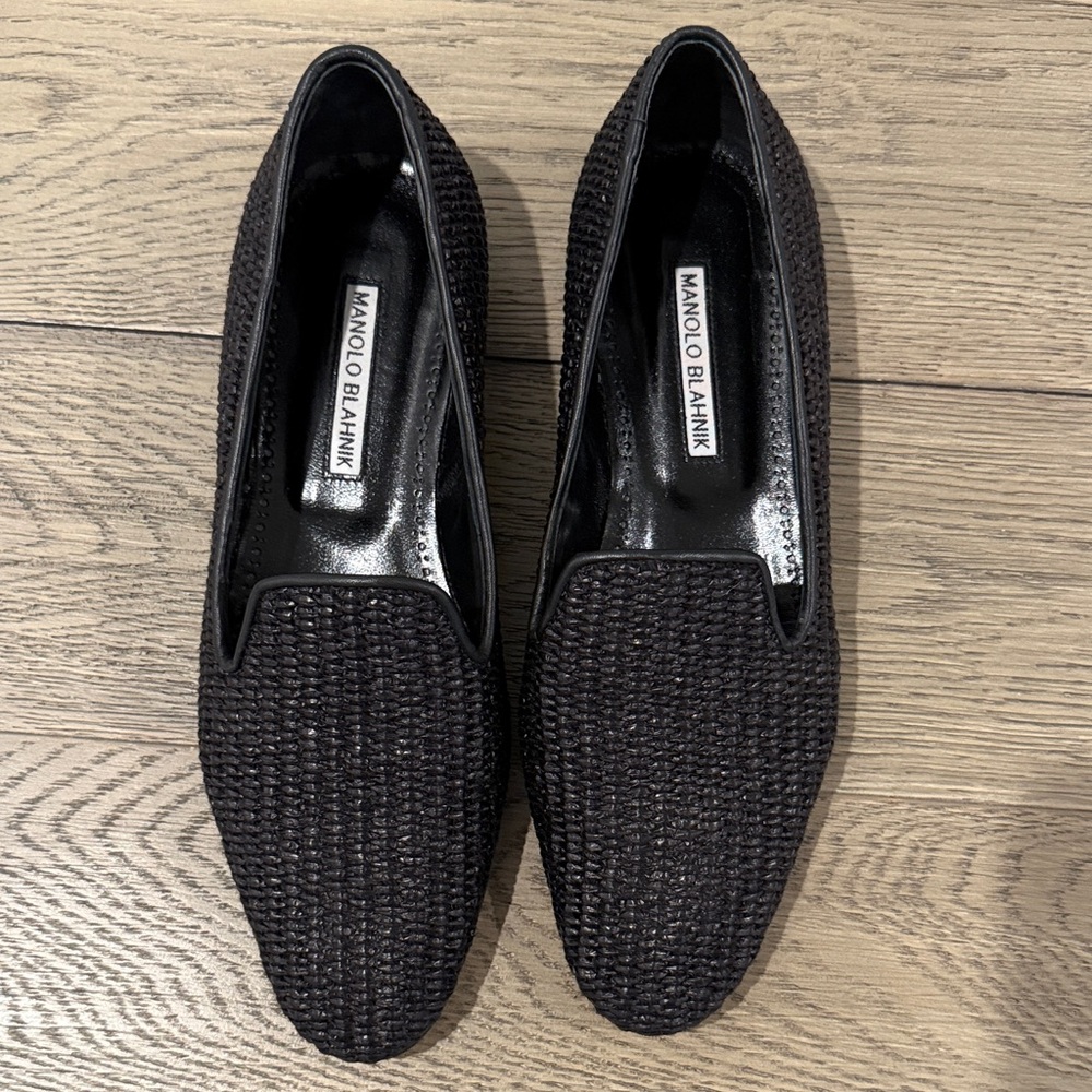 Manolo Blahnik Textured Black Flats